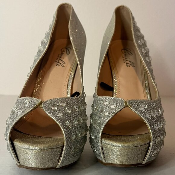 Camille La Vie Jeweled Silver High Heel Size 8 - Picture 2 of 8